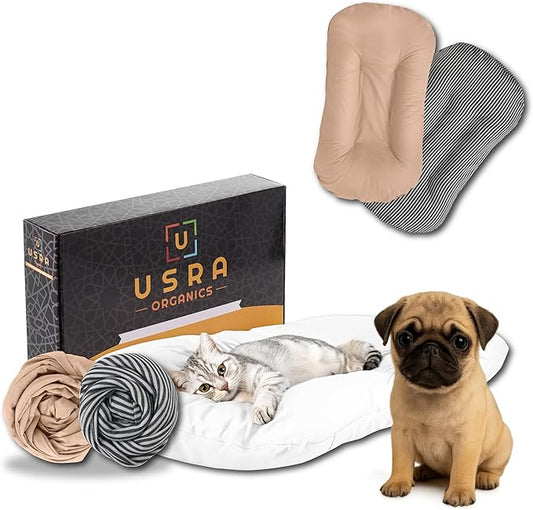USRA 100% Cotton Orthopedic Pet Bed Gift Set with 2 Covers 28"x20" Dog Cat Recovery Pillow Hypoallergenic Natural Oeko-TEX Certified Comfy Kennel Pillow - Eagle Latte Colors