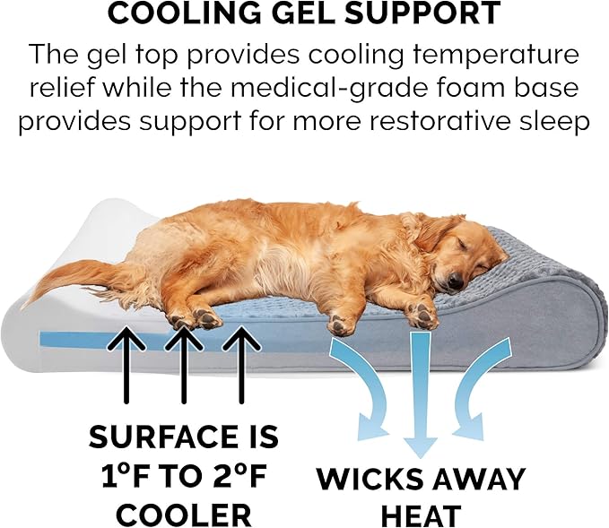 Furhaven Cooling Gel Dog Bed for Extra Large Dogs w/ Removable Washable Cover, For Dogs Up to 180 lbs - Ultra Plush Faux Fur & Suede Luxe Lounger Contour Mattress - Gray, Giant/XXXL