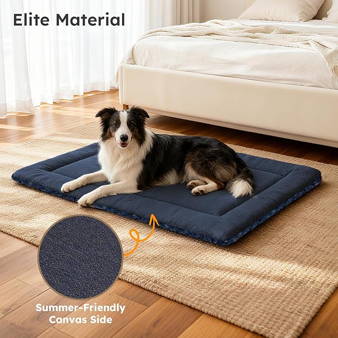 Dog Bed Mat, Dual-Sided Dog Crate Bed Mat - Ultra Soft & Machine Washable Kennel Pad for Medium Dogs, All-Season Comfort Pet Bed for Crates, Travel, and Home, Dark Blue 30 x 18 Inch
