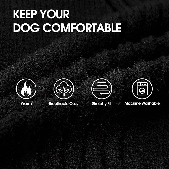 IECOii Dog Sweaters for Medium Dogs Girl Boy,Holiday Knit Doggy Sweatshirt with Sleeve,Turtleneck Thick Warm Dog Sweaters for Winter,Pullover Knitwear for French Bulldog,Boston Terrier (Black, L)