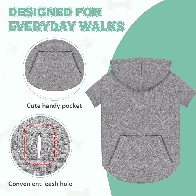 Dog Sweaters,Dog Hoodie,Cozy Fleece Interior Sweatshirt with Hood & Pocket,Leash Hole,Pet Clothes Sweater for Small,Medium,and Large Dogs,Grey&XL