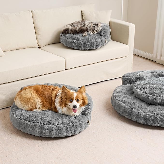 EHEYCIGA Extra Small Dog Bed and Cat Couch for Puppy and Kitten - Fluffy Faux Rabbit Fur Pet Sofa with Washable Removable Cover, Waterproof and Non-Slip, 20 Inch Grey