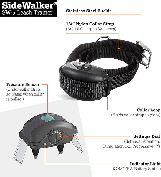 DogWatch SW-5 Dog Leash Trainer - Stop Dogs from Pulling on The Leash, Self Teaching Electronic Collar, 3 Levels of Static Stimulation, Vibration, Progressive Modes, Rechargeable, Waterproof