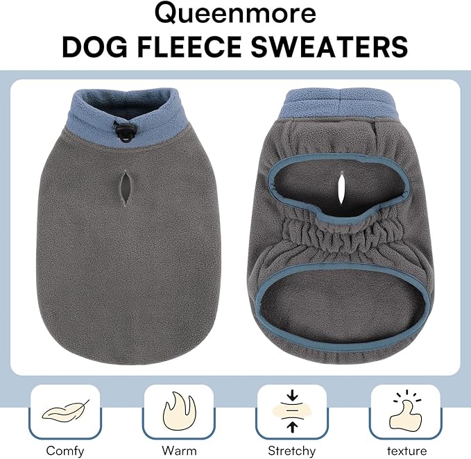 Queenmore Soft Fleece Vest Pullover Jacket With Elastic Stretchable, Warm Winter Dog Coat for Cold Weather, Dachshund Sweater for Small Dogs Cats Boy or Girl (Grey, S)