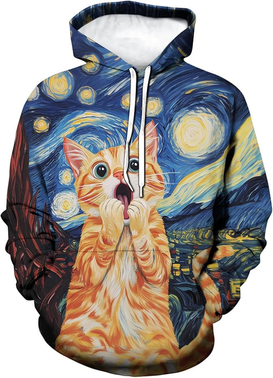 Blissboy Novelty Long Sleeve Hoodie Funny Cat Print Sweatshirts