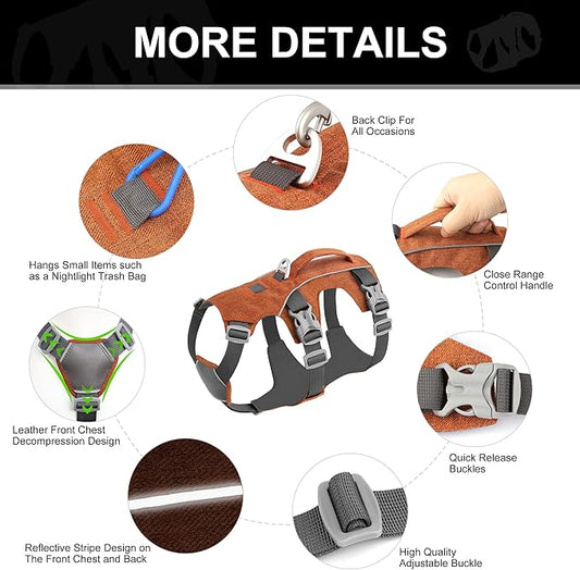 Escape Proof Dog Harness Medium Sized Dog, Reflective No Pull Dog Vest with Handle, Lightweight Full Body Pet Harness Adjustable for Walking,Training(Orange,Chest:17-32")