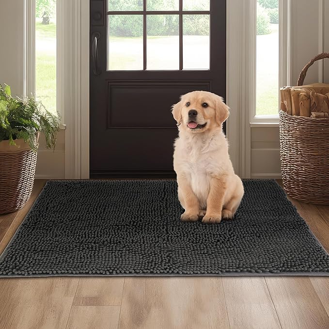 Amyracel Dirt Trapping Door Mat, 36" x 48" Large Absorbent Dog Door Mat for Muddy Paws, Quick Dry Non Slip Chenille Mud Mat for Dogs, Machine Washable Entry Indoor Entryway Rug for Inside Floor