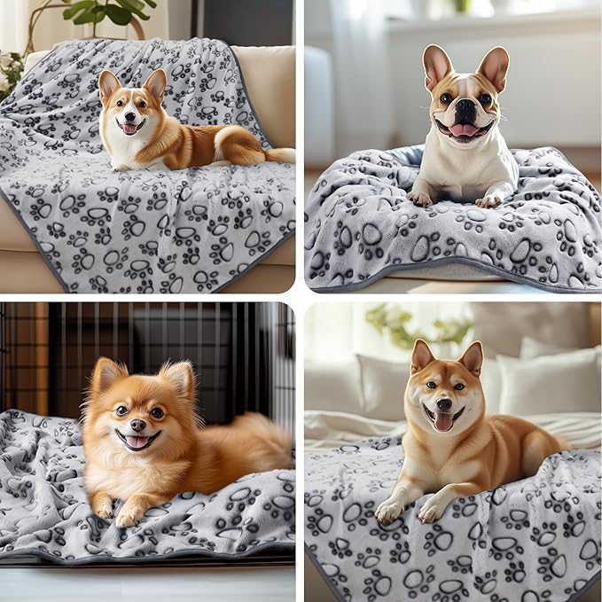 Luciphia Premium Soft Dog Blanket for Small Medium Large Dogs Washable 300GSM Fluffy Warm Fleece Puppy Cat Paw Print Pet Flannel Pcs2 Grey Paw XL(57"x40")