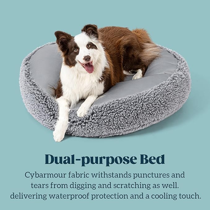Stoutwool Indestructible Dog Bed - Round Chew Proof Dog Bed - Fluffy Pillow Bed for Aggressive Chewers - Durable - Washable - Ideal for Small Dog Breeds - 25", Charcoal