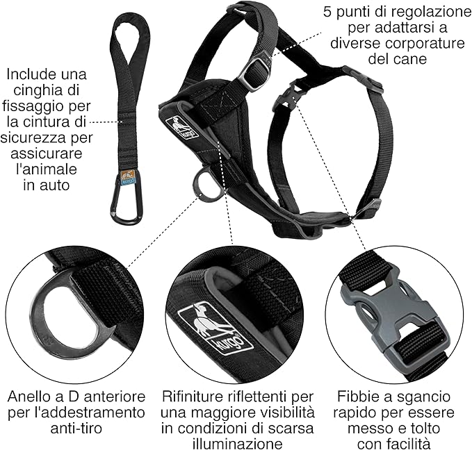 Kurgo Dog Harness | Pet Walking Harness | Small | Black | No Pull Harness Front Clip Feature for Training Included | Car Seat Belt | Tru-Fit Quick Release Style
