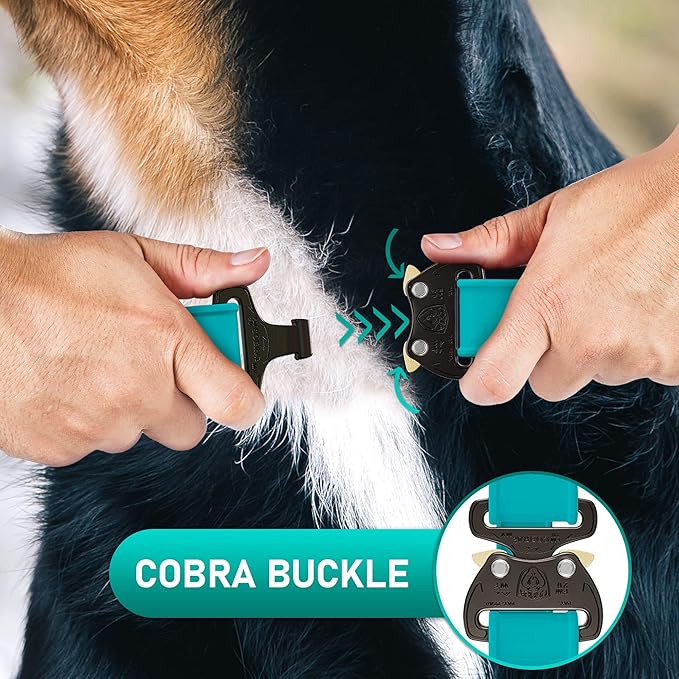 Biothane Dog Collar with Cobra Buckle - Made in USA - QR Code Dog Tag ID Included - Adjustable Heavy Duty Dog Collars for Medium Large Dogs - Waterproof Military Grade Tactical Collar for Dogs