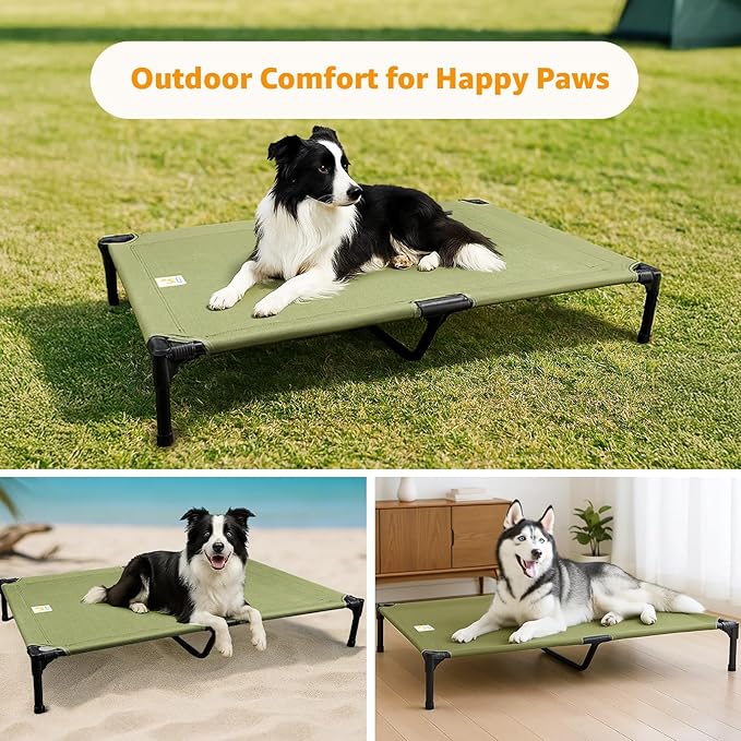 Sytopia Canvas Elevated Dog Bed, Durable Chew Proof Outdoor Raised Pet Cot for Large Dogs 42 inch, Waterproof, Breathable, Portable, Washable, Easy Assembly, Sturdy Frame for Camping & Travel, Green