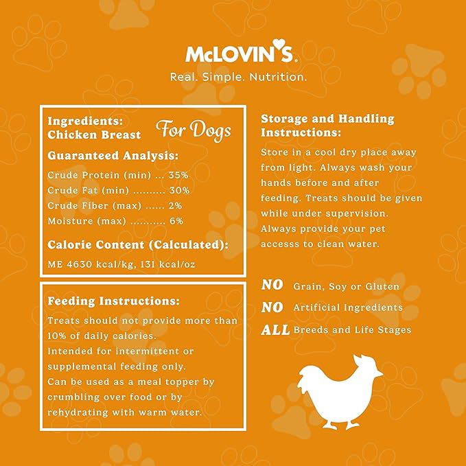 McLovin's Pet Freeze Dried Chicken Dog Treats, 12 oz Canister - Grain-Free, Gluten-Free, High Protein Treat - Ideal for Dogs & Cats