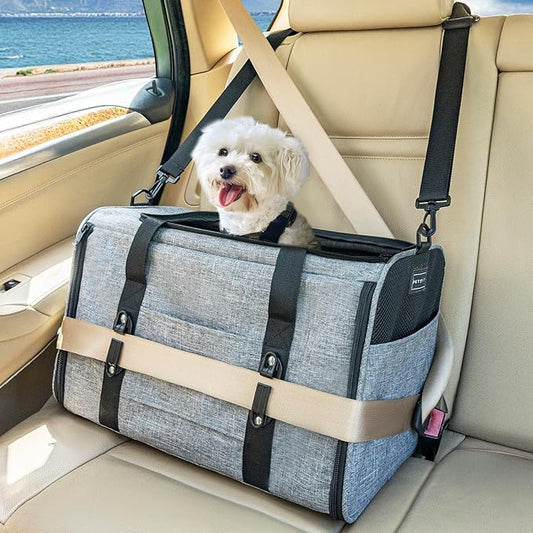 PETSFIT Cat Car Carrier for Medium Cats Dogs, 19"x12"x12" Small Dog Carrier, with Patent Safety Buckles and Escape-Proof Zipper - Safeguarding Car Travel, Vet Visit, Outdoor