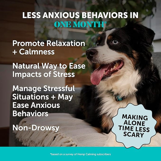 Natural Hemp Calming Chews for Dogs - Calming Aid Supplement for Occasional Anxiousness with Valerian Root, Chamomile, + Magnesium - Stress, Separation & Thunder Support - (Chicken, 180 Count)