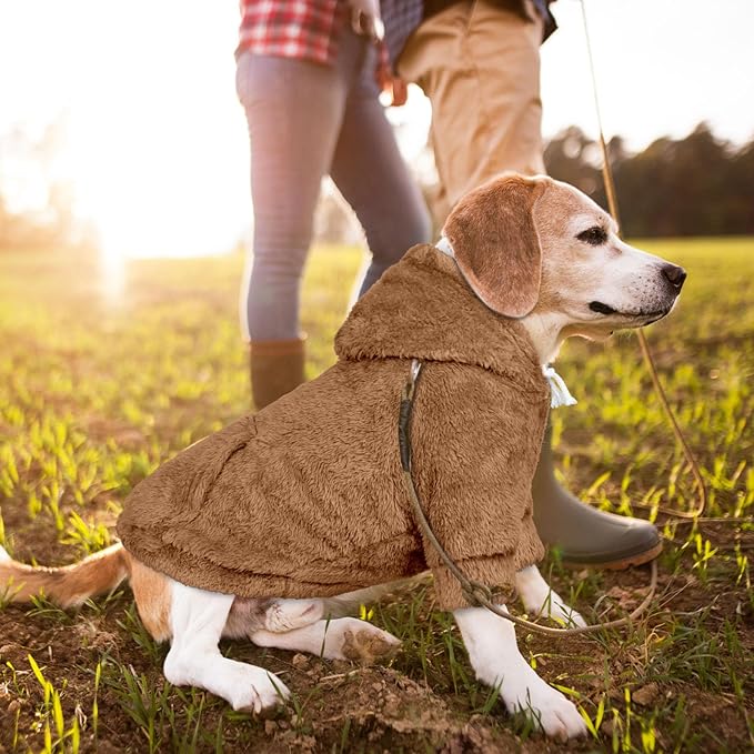 Dog Sweater,Dog Hoodies,Warm Fuzzy Fleece Sweatshirt with Hood & Pocket,Leash Hole,Cozy Cold Weather Pet Clothes Pet Sweater for Small,Medium,and Large Dogs(Coffee,L)