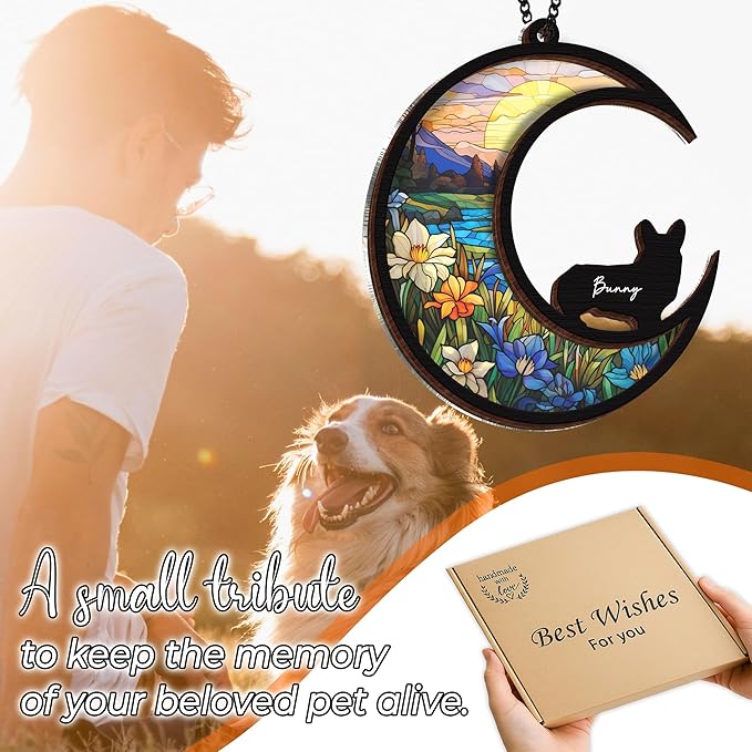 6'' Corgi Memorial Suncatcher, Personalized Name, Pet Ornament Window Car Hanging, Sympathy Gift for Loss of Pet, Passed Away Remembrance Gift for Dog Lovers 23-SS1