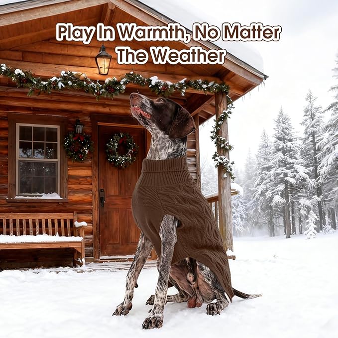 FUAMEY Dog Sweaters for Extra Small Dogs,Cold Weather Dog Knitwear,Thick Warm Dogs Turtleneck,Pet Pullover Cable Sweater,Pets Winter Clothes for Yorkshire Poodle Corgi Brown XS
