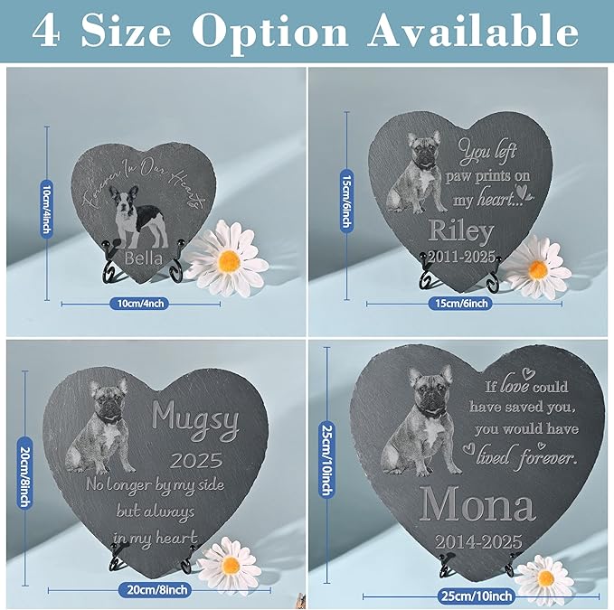 Pet Memorial Stone with Photo, Dog Memorial Gifts for Loss of Dog, Personalized Pet Memorial Gifts, Pet Loss Gift - Lived Forever（Heart）