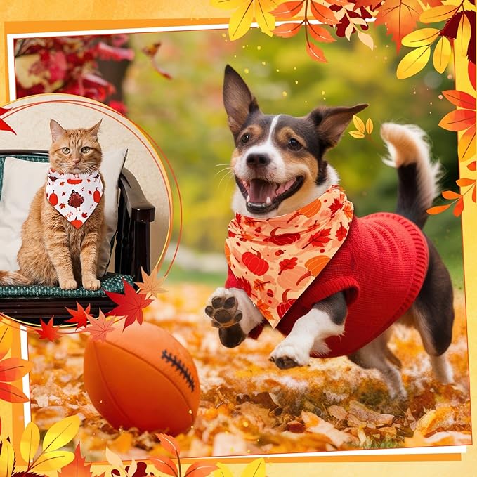 Amylove 120 Pcs Christmas Dog Bandanas Bulk Thanksgiving Day Holiday Triangle Dog Pack Puppy Kerchief Bandana Adjustable Pet Scarf for Pet Cat Costume Accessories Decor(Turkey)