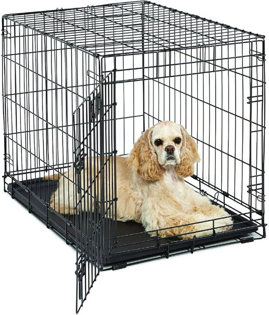 MidWest Homes for Pets Medium LifeStages Single Door 30-Inch Folding Dog Crate, Enhanced Security, Includes Leak-Proof Pan, Divider Panel, Handle, Rubber Feet