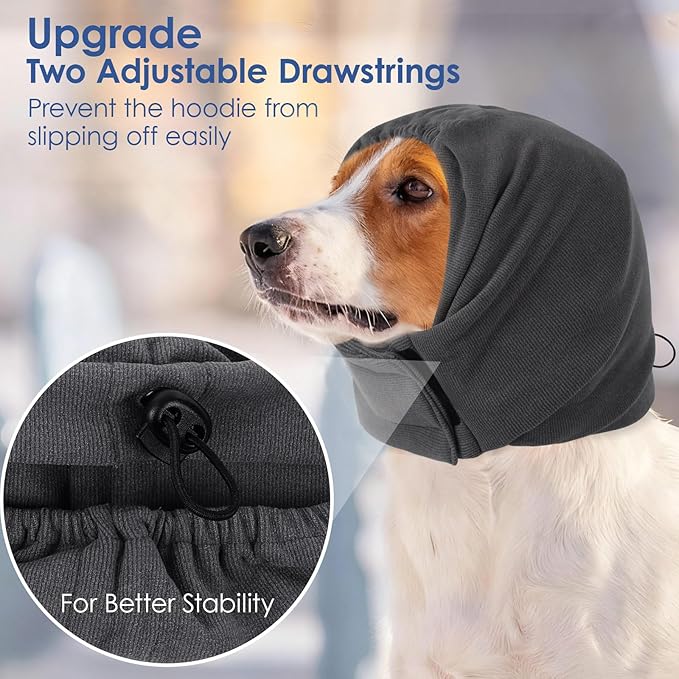 AOFITEE Dog Calming Hoodie - Anti-Slip Dog Ear Muffs Cover for Noise Anxiety, No Shake Ear Wrap for Dogs Hematoma, Adjustable Dogs Headband for Grooming, Fireworks, Thunderstorms, Grey M