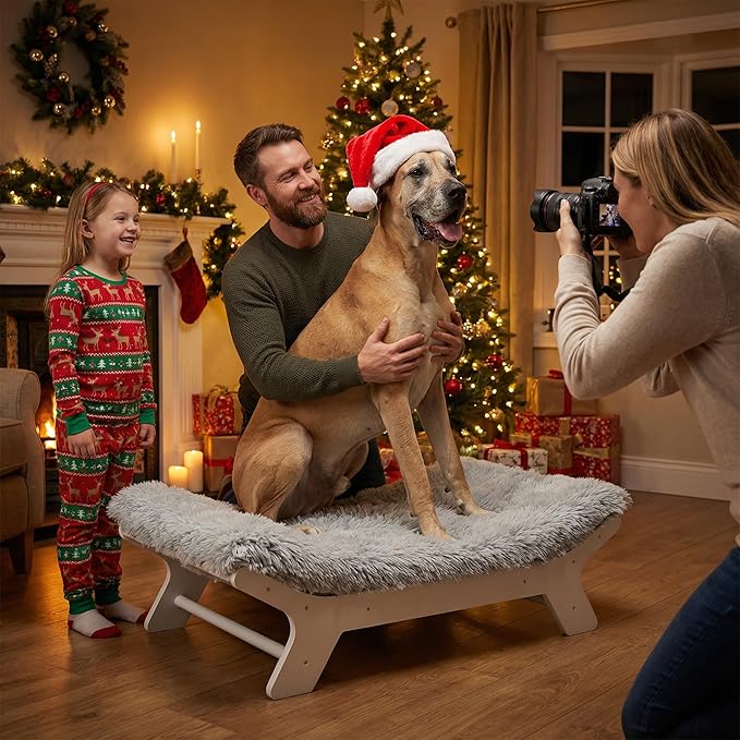 Muihood Elevated Dog Bed Wooden Frame and Mattress with Washable Cover, White XL Up to 90 lbs