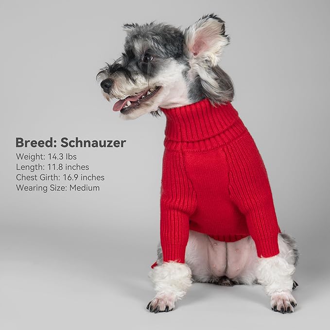 cyeollo Dog Christmas Sweaters for Small Dogs Boy, Pullover Turtleneck for Dogs Female, Knitted Doggy Fall Winter Warm Cold Weather Dog Clothes Apparel with Sleeves, Red L