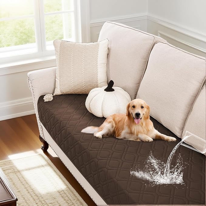 PrinceDeco Waterproof Couch Cover for Dogs Washable Dog Blanket for Bed Couch Sofa Outdoor Bed Cover with Non-Slip Back(32x74 Inch,Brown)