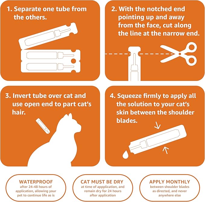 Amazon Basics PreventativeTopical Flea Treatment for Medium Cats (5-9 Pounds), 6 Count