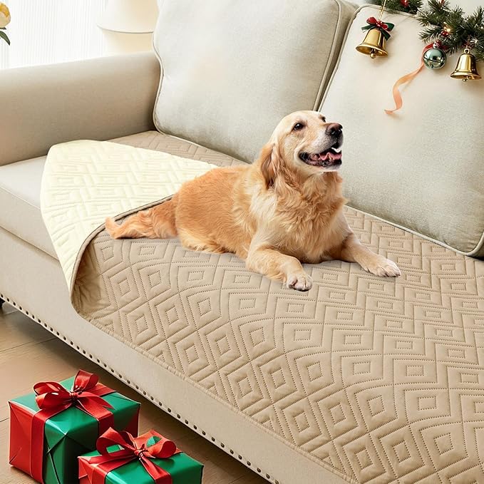 hyha Waterproof Dog Blanket, Soft Pet Bed Blankets, Waterproof Sofa Couch Cover for Dogs Washable, Reversible Pet Couch Covers for Sofa Furniture (30x70 Inch, Camel/Beige)