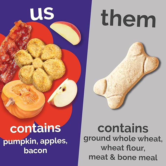 Fruitables Baked Dog Treats, Healthy Pumpkin Treat for Dogs, Low Calorie & Delicious, Free of Wheat, Corn and Soy, Made in the USA, Apple and Crispy Bacon Flavor, 7oz
