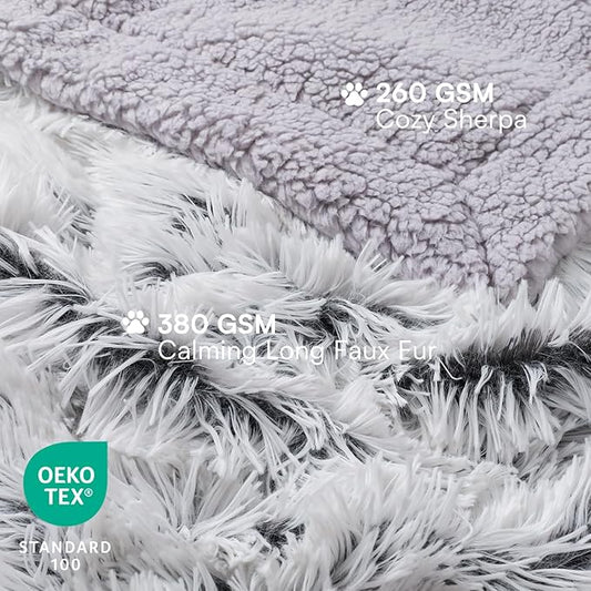 Luciphia Large Waterproof Dog Blanket Pet Washable Liquid Proof Furniture Protector Medium Shaggy Plush Calming Long Faux Fur Bed Cover for Couch Cat Blankets Kitten Doggy, Mist Grey, 40" x 50"