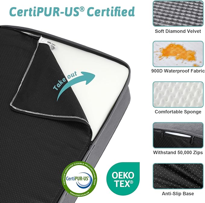 Orthopedic Dog Bed for Large Size Dog, Extra Large Pet Sofa, Foam Bolster Couch with Waterproof Lining Cover, Anti-Slip, Washable, L-Shaped, XL 44x32x7 inch, Grey