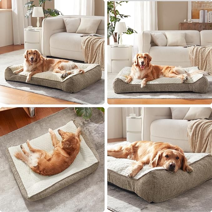 JOEJOY XL Orthopedic Dog Beds Large Sized Dog, Extra Thick Supportive Big Dogs Couch Bed with Sides and Waterproof Lining, Ultra Soft Pet Bed Sofa for Large Dogs, Beige, 38''x28''