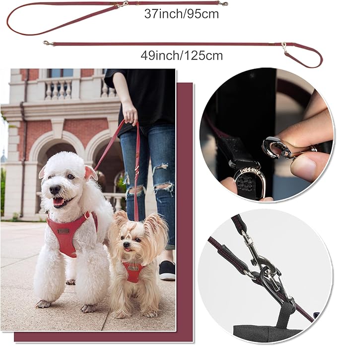 Puppytie No Pull Dog Harness with Multifunction Dog Leash,Soft Adjustable No Choke Escape Proof Pet Harness Vest for Medium Dogs,Plaid deep red,M