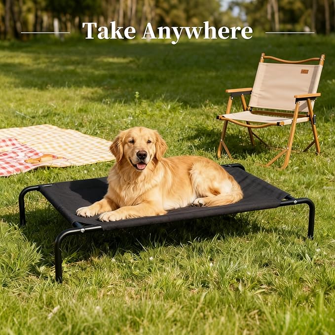 Elevated Dog Bed for Large Dogs, Washable Raised Cot with Skid-Resistant Feet, Waterproof Cooling Dog Beds with Oxford Cloth, Indoor/Outdoor Use, Black 50in