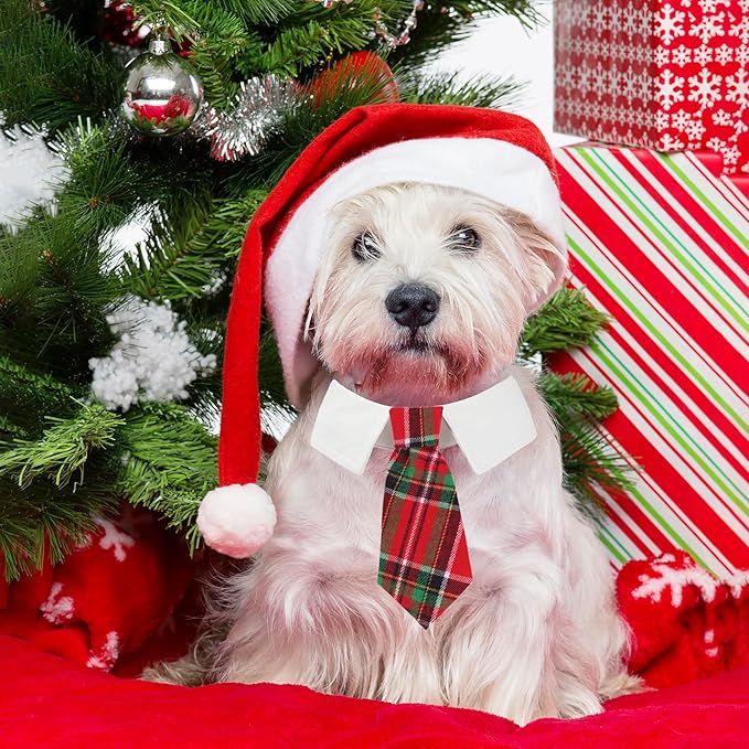 ADOGGYGO Christmas Dog Necktie Tuxedo, Red Plaid Pet Christmas Neck Tie Collar for Small Medium Large Dogs Pets (Small)