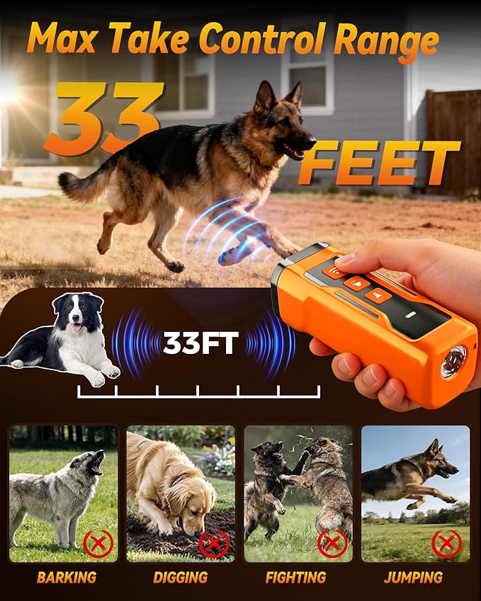 Anti Barking Device for Dogs, 3X Ultrasonic Dog Bark Deterrent Devices, 33 FT Range Barks No More Indoors Neighbor Outdoors Safe & Humane Compact Box Bark Control for Dog Training Behavior Correct