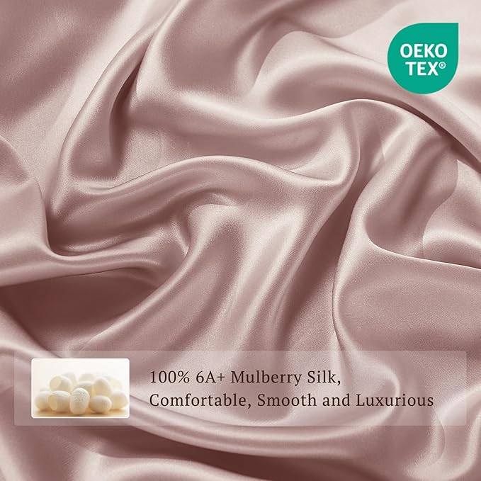 THXSILK Silk Sheet Set 5Pcs, 6A+ Top Grade 100% Pure Mulberry Silk Bed Sheets, Ultra Soft Durable Luxury Bedding Sets Cooling, 2 Fitted Sheet, 1 Flat Sheet and 2 Pillowcases (Split King, Purple)