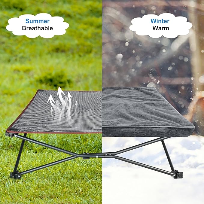 unp Raised Outdoor Dog Bed - 19 x 19 x 10 inch Dog Bed Folding, Washable Plush Cover & Carrying Bag - Cooling Elevated Pet Cot for Dachshund, Chihuahua... (Grey, S)