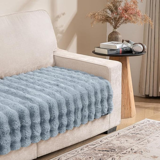Dogs/Cats Bed Mats, Dog Pad Washable Removable Couch Cover with Anti-Slip Back, Plush Long Fur Mat, Perfect for Small, Medium and Large Dogs.(Light Gray-Bubble, 30"x80")