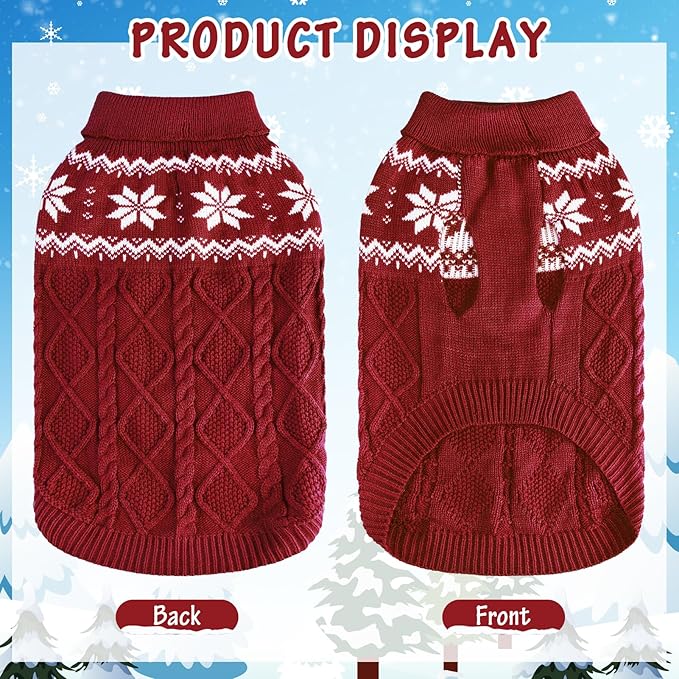 Warm Winter Pink Dog Sweater - Cold Weather Pet Clothes for Small Medium Large Dogs Indoor Outdoor, Soft Classic Knit Puppy Apparel Coat, Dark Red, M
