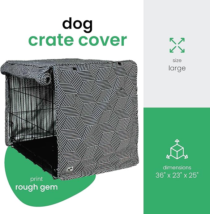 Molly Mutt Rough Gem Dog Crate Cover, 100% Cotton Canvas Cover with 2 Roll-Up Panels, Ideal for Dog or Cat Crate, Durable, Washable, and Free of Harmful Chemicals, 36" x 23" x 25"