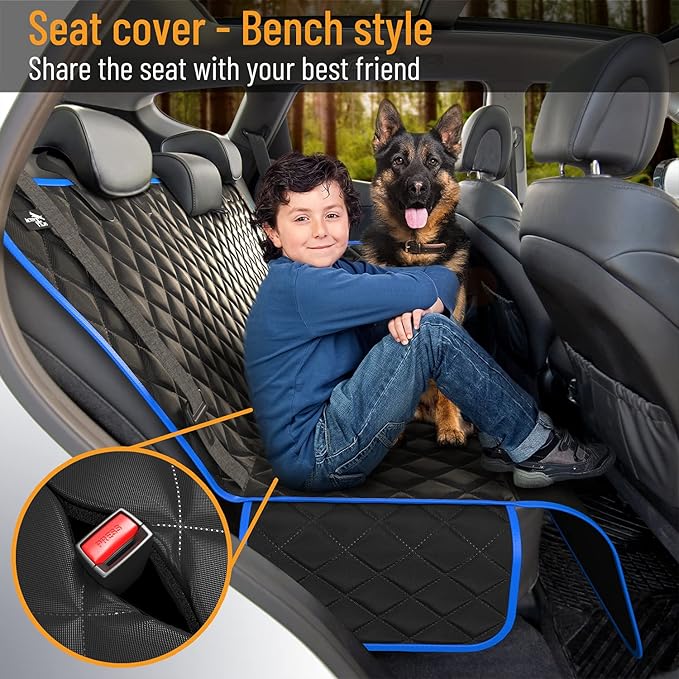 Active Pets Dog Car Seat Cover Car Seat Protector- Dog Seat Cover for Back Seat of SUVs, Trucks, Cars - Waterproof & Convertible Vehicle Hammock for Car Backseat - Mesh Window- Blue, XL