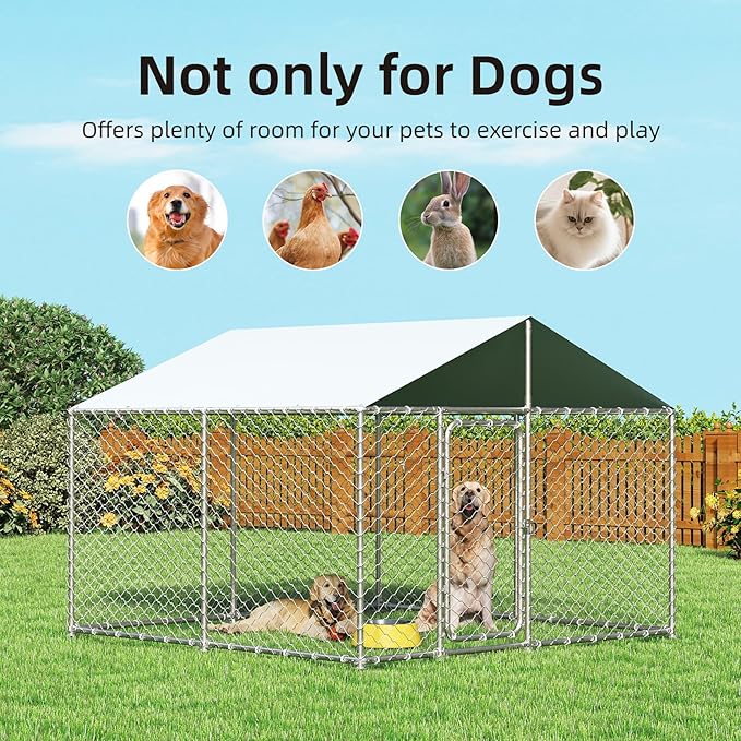 7.8x7.8FT Outdoor Dog Kennel Outside Heavy Duty Dog Enclosure with Waterproof Cover and Security Lock(93x93IN)