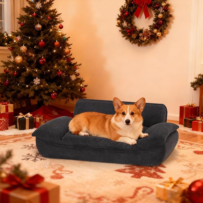Lovupet Dog Couch for Large Breed, Fabric Dog Sofa Bed with Anti-Slip Bottom, PS215 (Black)