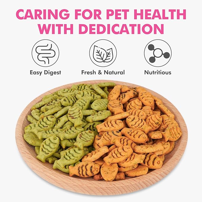 Puddonio Catnip Cat Treats, Chicken and Salmon Flavor Cat Snacks, Training Biscuits Treats for Cats, Crunchy Fish Shape Adult Cat Biscuits, 16 oz