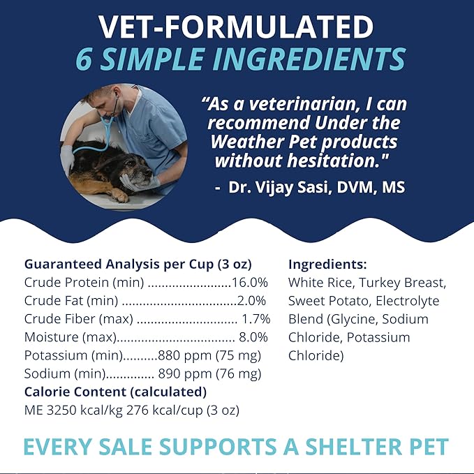 Under the Weather Bland Diet for Dogs | Easy to Digest for Sick Dogs |Always Be Ready| Contains Electrolytes - All Natural Freeze Dried 100% Human Grade Meats| 1 Pack- Rice Turkey & Sweet Potato - 6oz