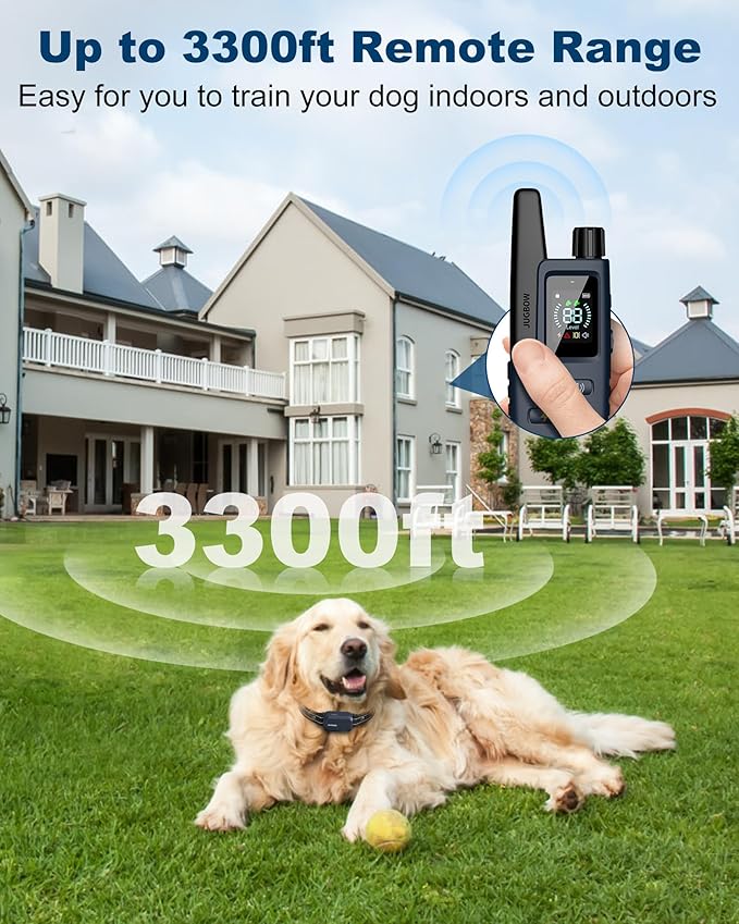 Jugbow Dog Shock Collar - 4200FT Dog Training Collar with Remote, IPX8 Waterproof Electric Dog Collar with 4 Training Modes, Security Lock, Rechargeable eCollar for 10-120lbs Dogs(Blue)